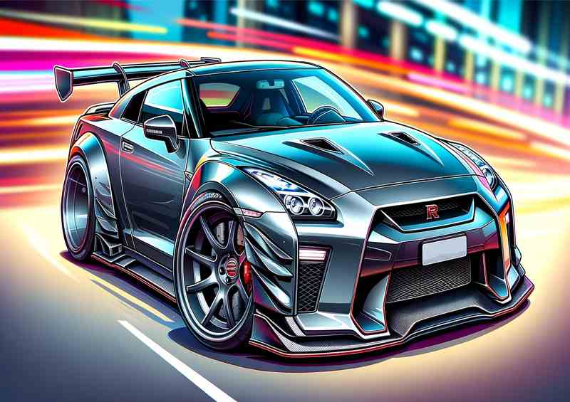 Nissan GTR with extremely with a metallic gray paint job | Poster