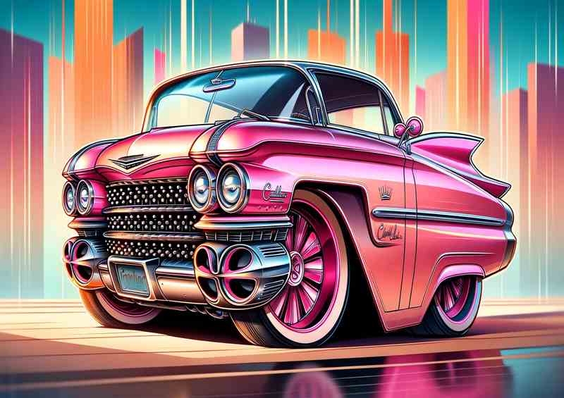 Pink Cadillac with extremely exaggerated features | Di-Bond