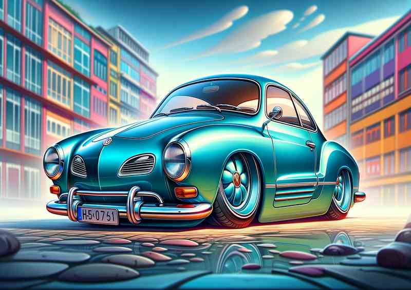 Volkswagen Karmann Ghia with extremely exaggerated features | Poster