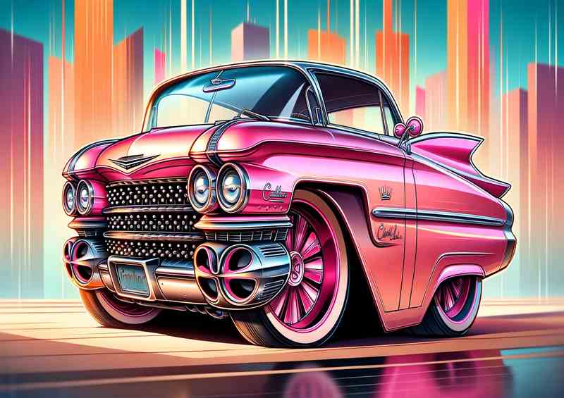 1959 Cadillac style in pink cartoon | Canvas