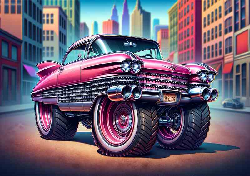 1959 Cadillac with extremely exaggerated in pink | Canvas