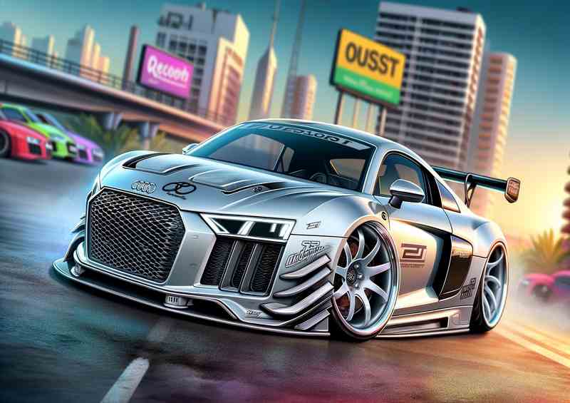 Audi R8 with extremely exaggerated features in silver | Canvas