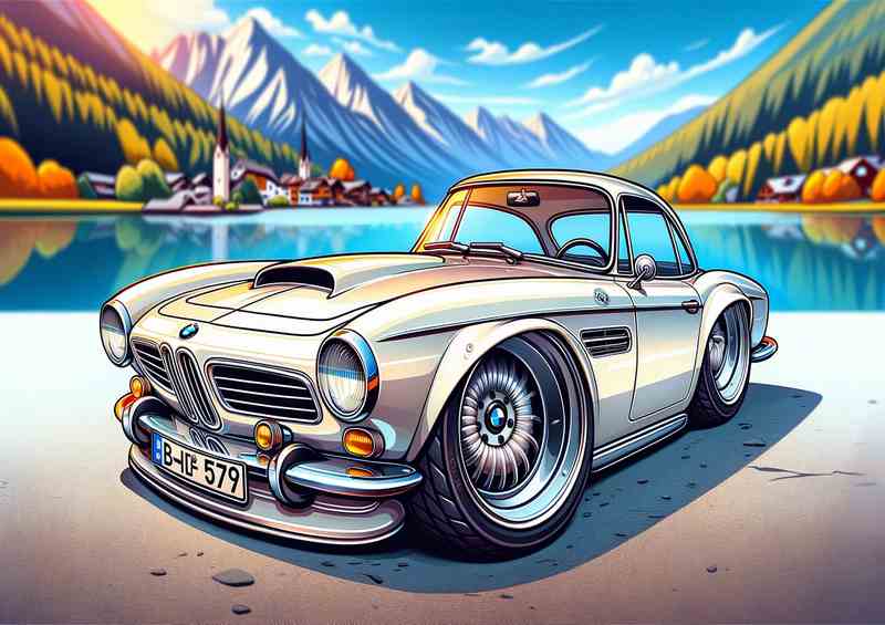 BMW 507 Silver Metal Poster with Exaggerated Styling