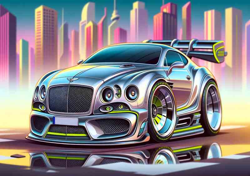 Bentley EXP 100 GT style in silver cartoon | Poster