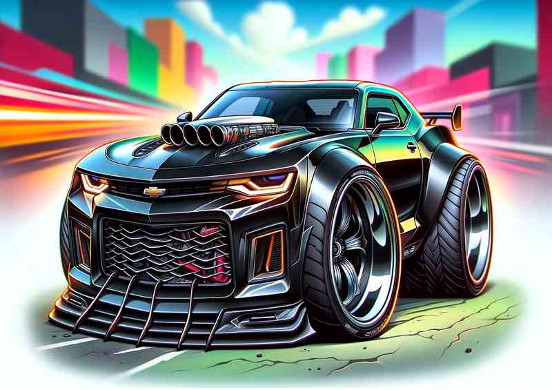 Chevrolet Camaro style in jet black paint cartoon | Canvas