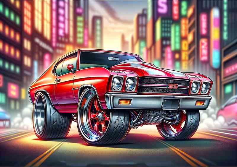 Chevrolet Chevelle SS style in red cartoon big wheels | Poster