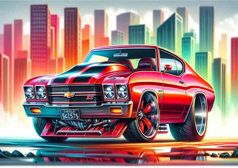 Chevrolet Chevelle SS style in red with big wheels cartoon | Poster