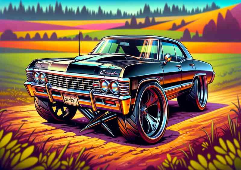Chevrolet Impala style with big wheels cartoon | Poster
