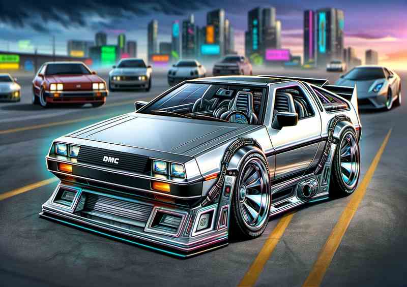 DeLorean DMC with extremely exaggerated features | Poster