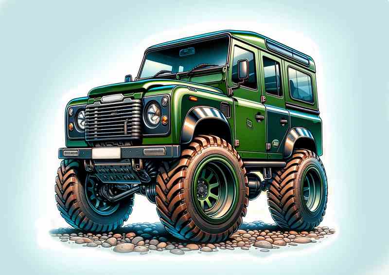 Defender 4x4 style with big wheels cartoon | Poster