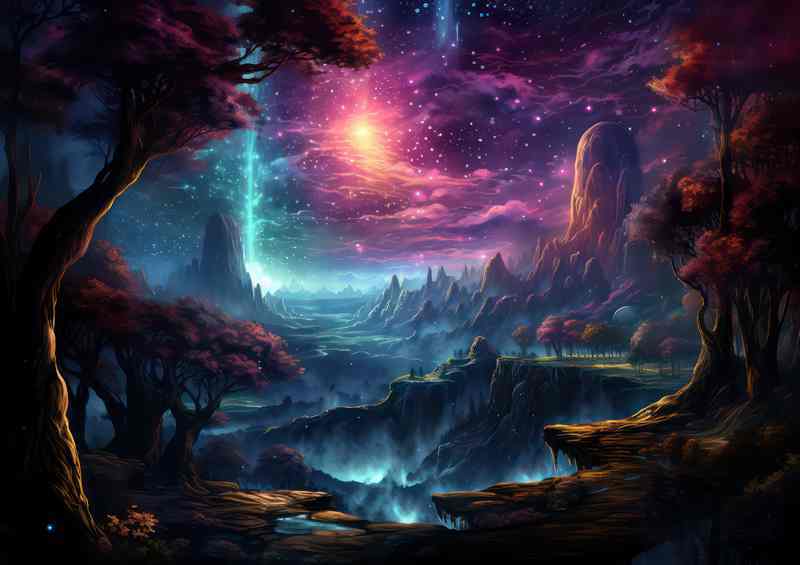 Radiant Realms A Journey into Colorful Fantasies | Metal Poster