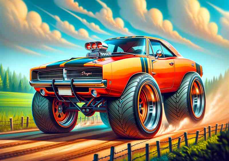 Dodge Charger style in orange with big wheels | Poster