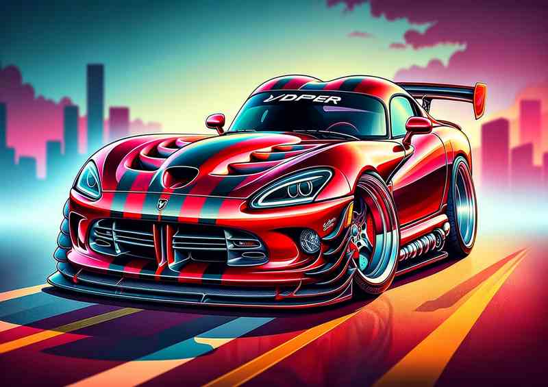 Dodge Viper with extremely exaggerated with a striking red | Poster