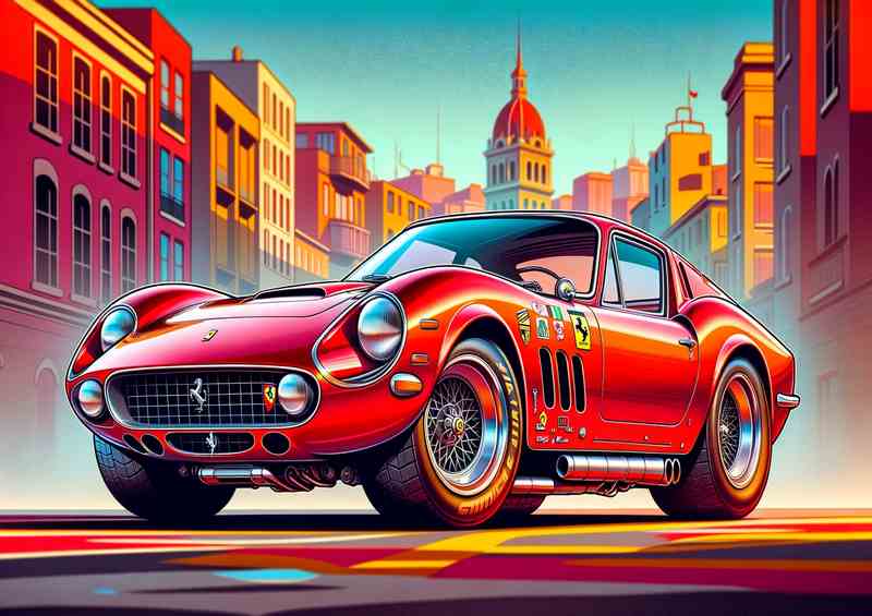 Ferrari 365 GTB 4 Daytona style in red cartoon | Metal Poster