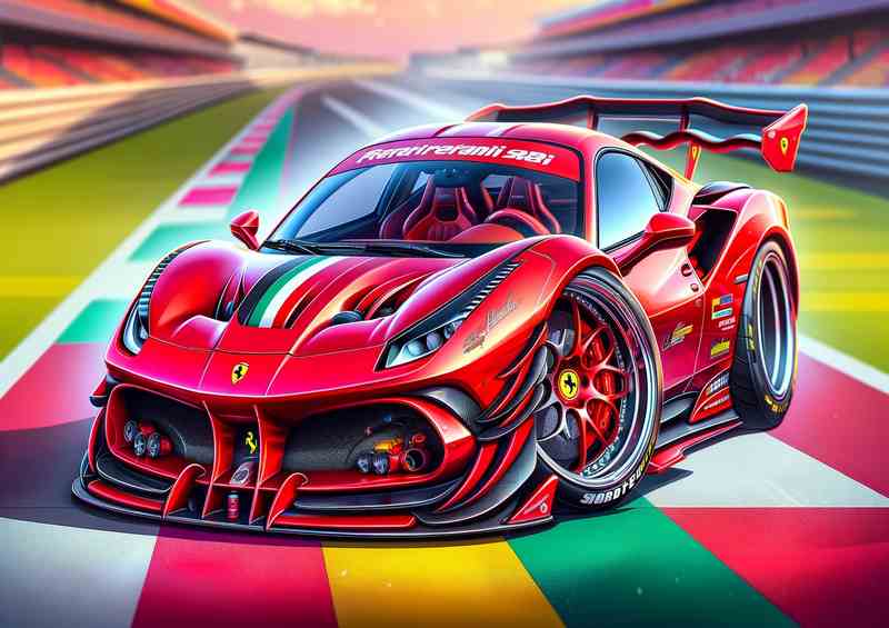 Ferrari 488 Pista with extremely exaggerated features in red | Di-Bond