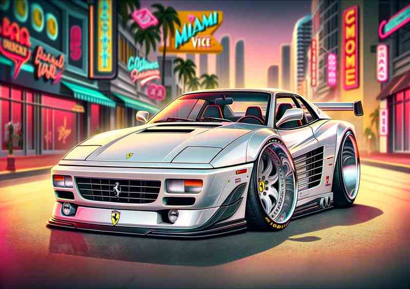 Ferrari Testarossa style painted in white | Metal Poster
