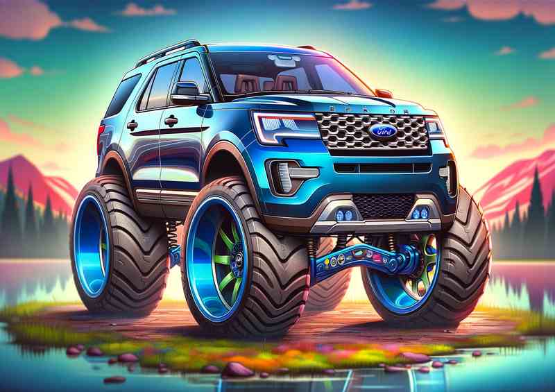 Ford Explorer 4x4 Blue Metal Poster - Big Wheels