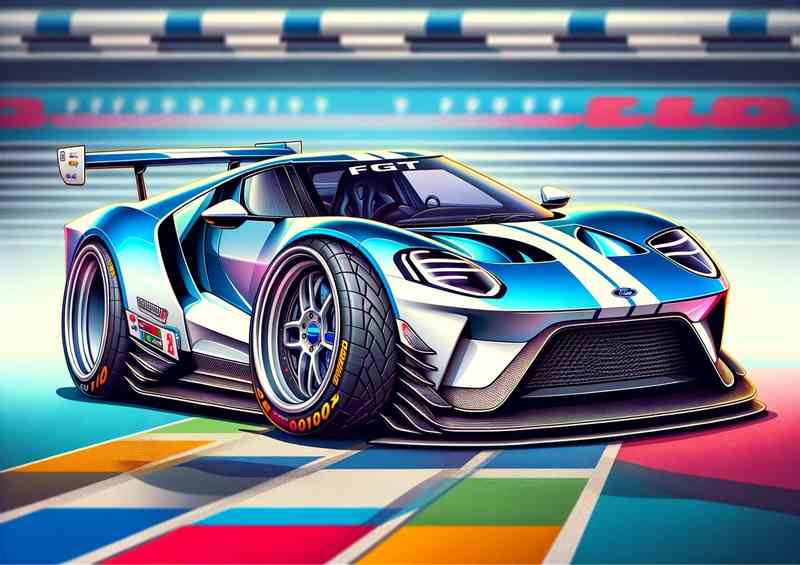 Ford GT Blue & White Metal Poster