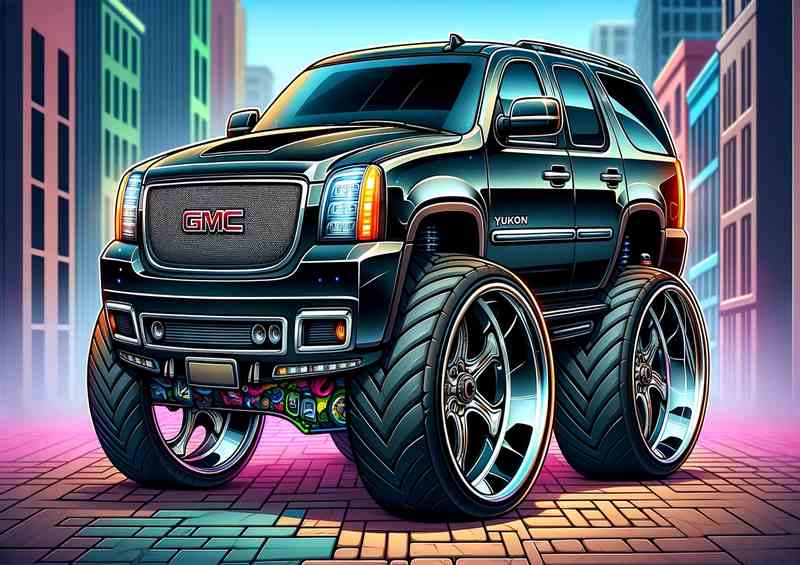 GMC Yukon style 4x4 extremely exaggerated with a strong black | Poster