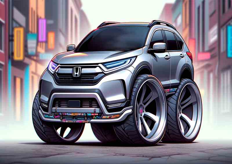 Honda CRV 4x4 with extremely exaggerated features in silver | Poster