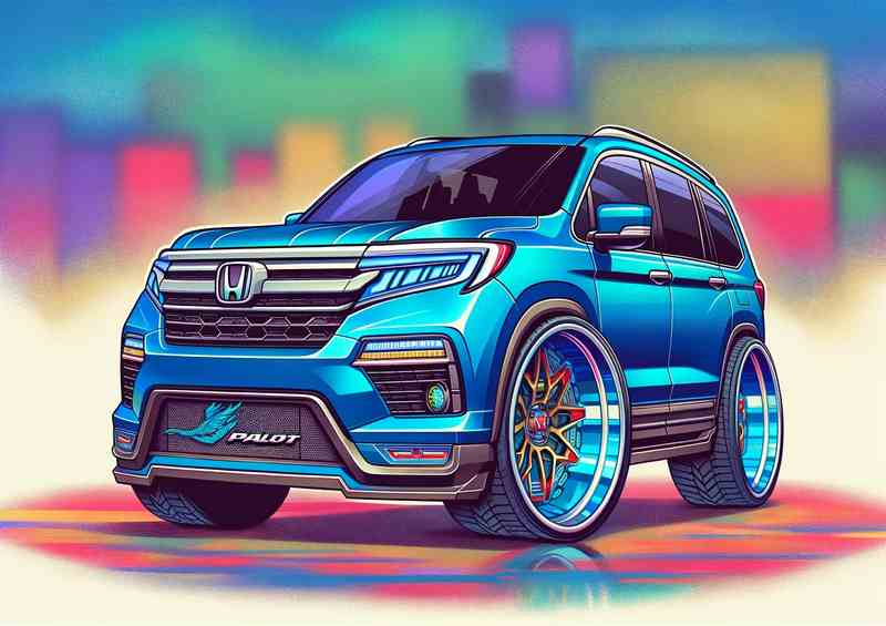 Honda Pilot 4x4 style extremely exaggerated bold blue paint | Poster