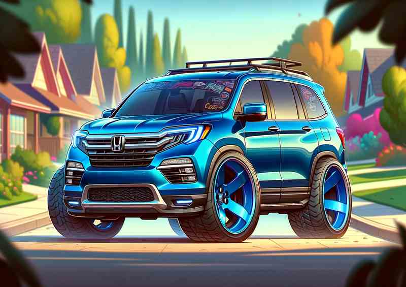 Honda Pilot style with extremely exaggerated features in blue | Poster
