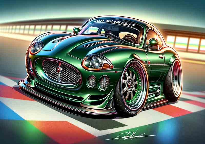 Jaguar XKSS Style extremely exaggerated features In green | Di-Bond