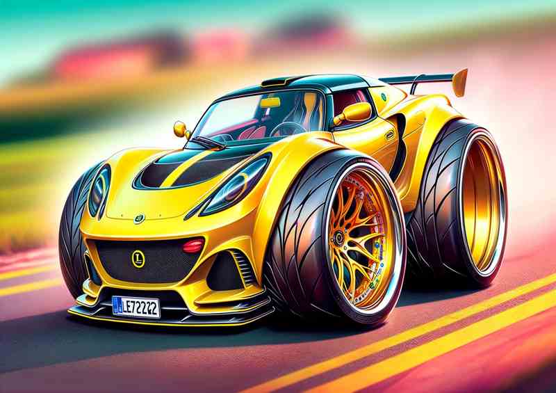 Lotus Elan style extremely exaggerated bright yellow cartoon | Poster
