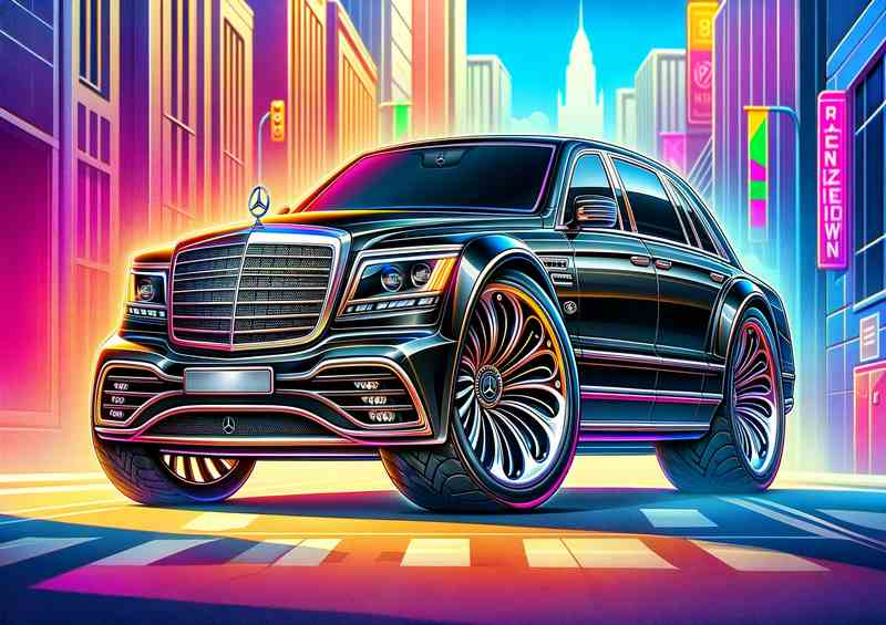 Mercedes 600 Pullman Metal Poster (Black, Big Wheels)