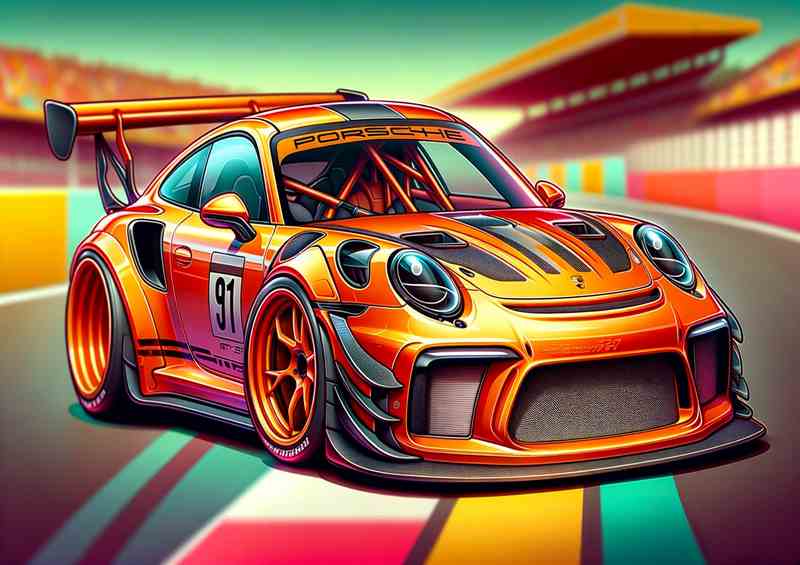 Porsche 911 GT3 RS style in orange cartoon | Poster