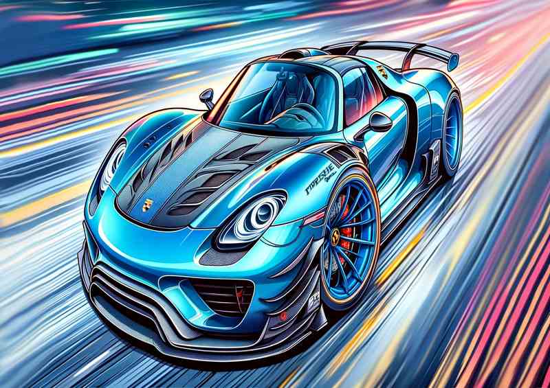 Porsche 918 Spyder style in light blue cartoon | Poster