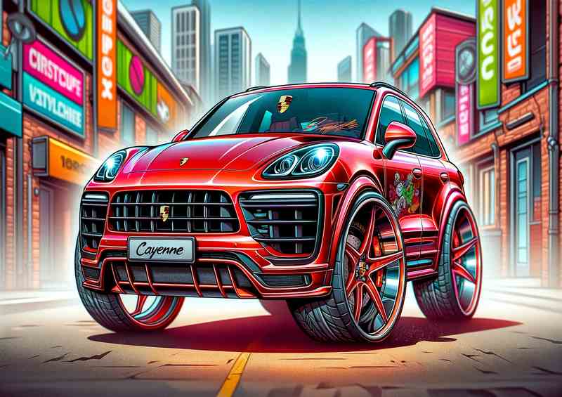 Porsche Cayenne 4x4 Exagred Red Big Wheels Poster