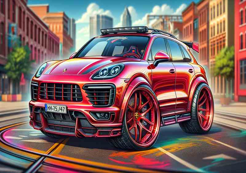 Porsche Cayenne 4x4 style in red cartoon | Canvas