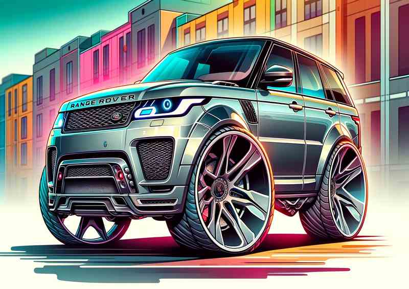 Range Rover Sport 4x4 style in silver cartoon | Poster