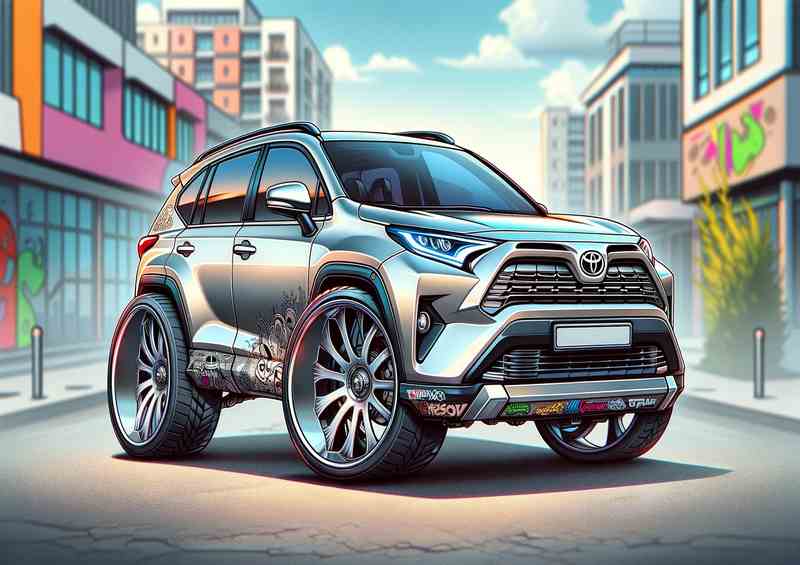 Toyota RAV4 style 4x4 extremely exaggerated silver paint | Poster
