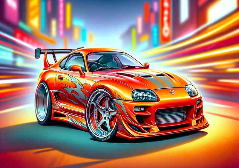 Toyota Supra style with big wheels in orange | Poster