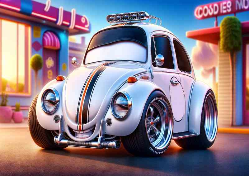 Volkswagen Beetle style painted in white | Canvas