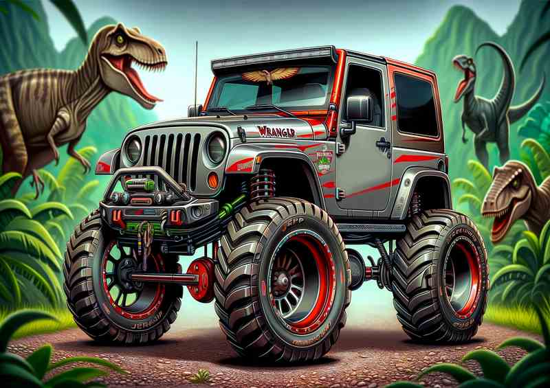 little green 4x4 style big wheels cartoon | Metal Poster