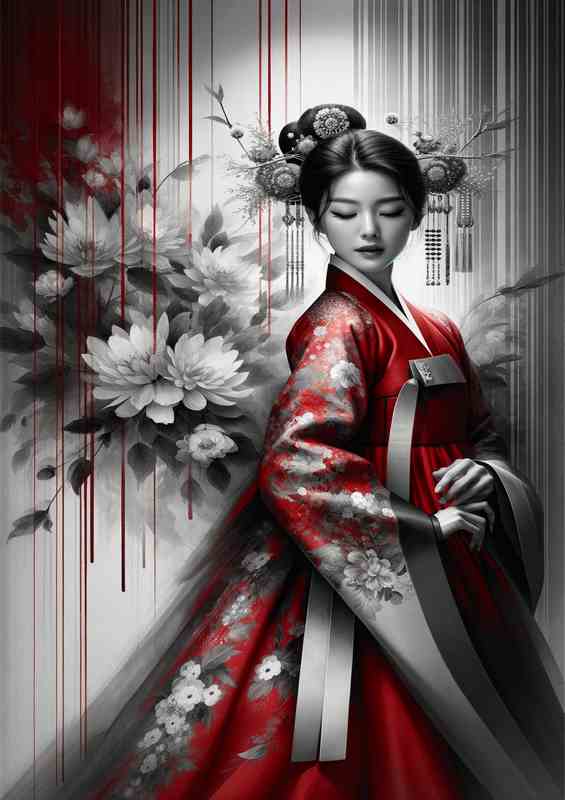 Elegant Asian Beauty in red | Poster