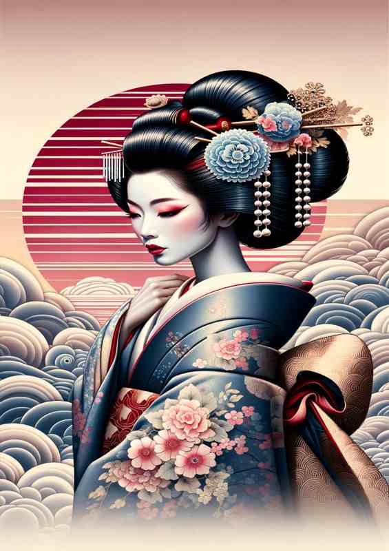Geisha Beauty Traditional Japanese Art in blue | Di-Bond