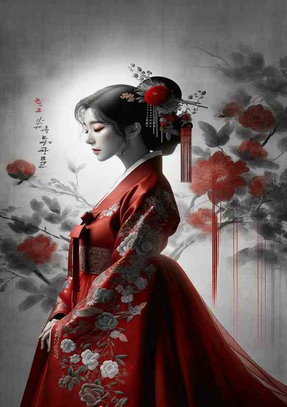 Graceful Red Hanbok Artistic | Poster