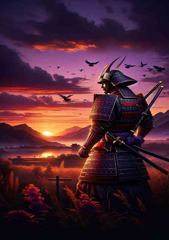 Samurai Warrior Sunset Ancient Japan Illustration | Canvas