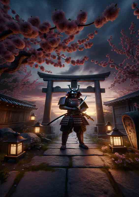 Twilight Samurai Shrine with Katana | Canvas