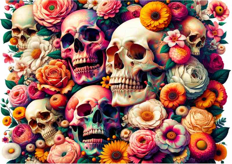 Floral Skull Symphony Metal Poster