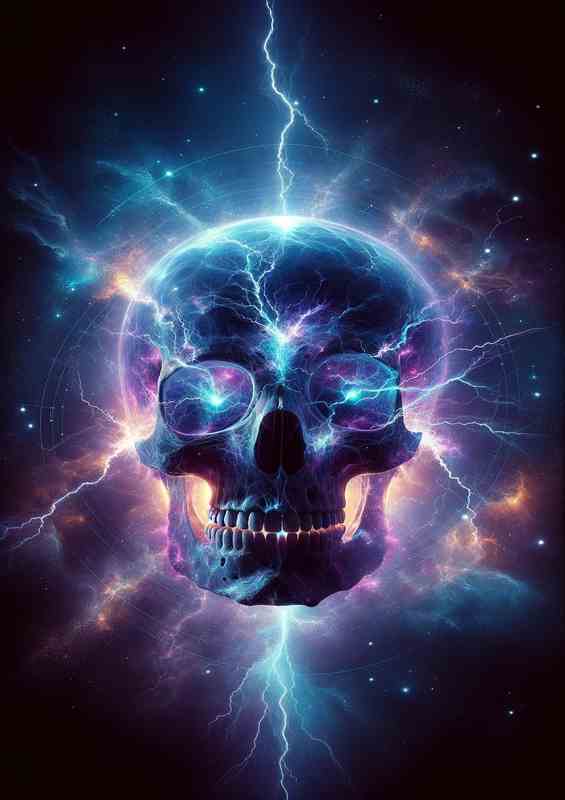 Ethereal Electric Skull Cosmic Visualization | Poster