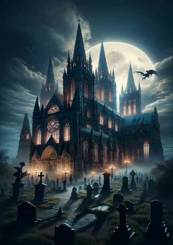 Gothic Cathedral Night Poster