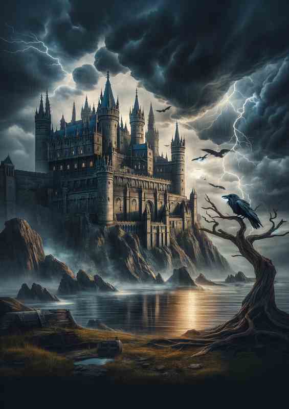 Gothic Castle on Craggy Cliff - Poster