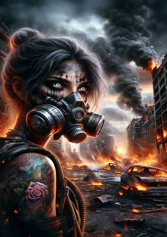 Post Apocalyptic Warrior Amidst Chaos | Poster