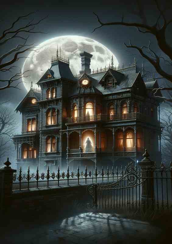 Victorian Ghost Manor under the full moon | Di-Bond