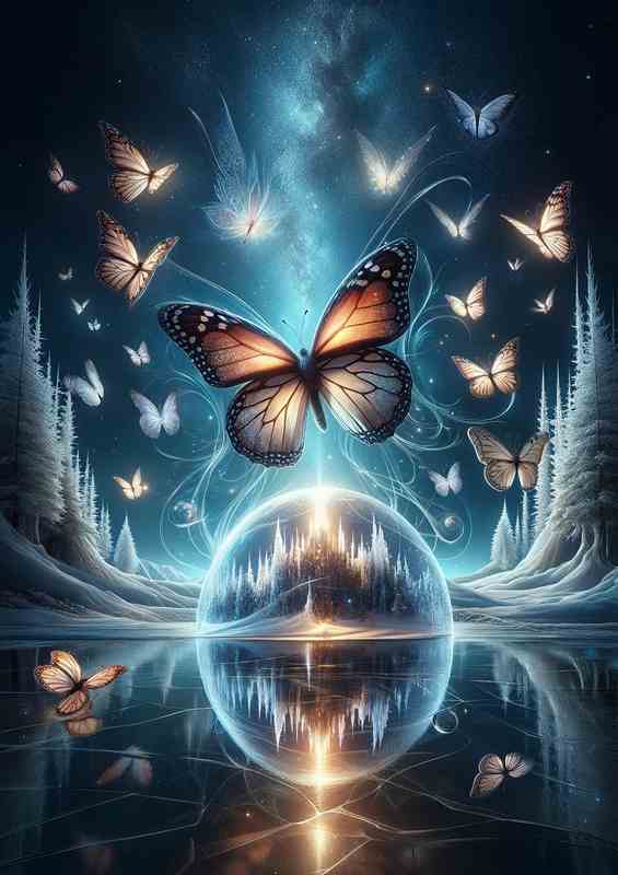Enchanted Nighttime Butterfly Realm Scene | Poster